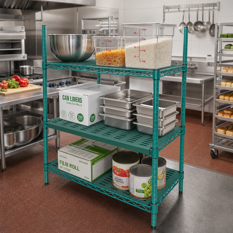Product image #2 for QuadPlus 36 x 24 Inch Solid Green Polymer Shelf Mat with MICROGARD Antimicrobial Protection and QuadTruss Wire Frame
