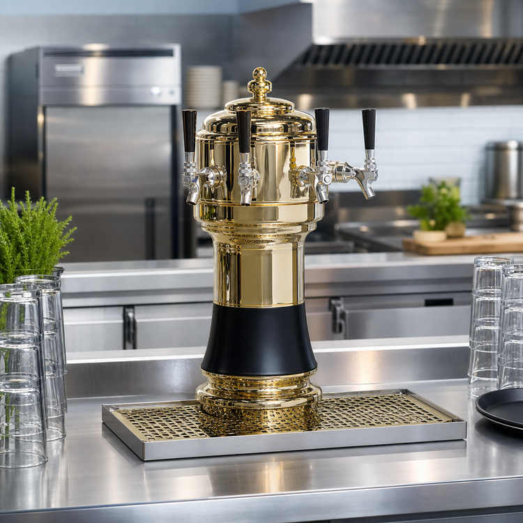 Product image #2 for Glastender Zeus 4-Faucet Glycol-Cooled Countertop Draft Dispensing Tower, Mirror Finish