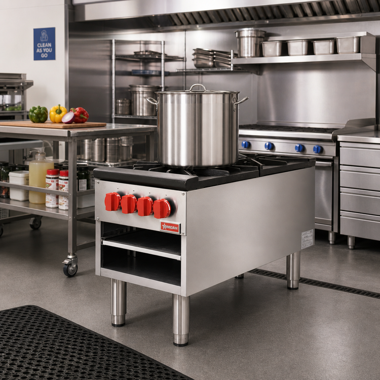 Product image #2 for Omcan Double Gas Stock Pot Range, 18 Inch Wide, 200,000 BTU, Natural Gas, Field Convertible to Propane