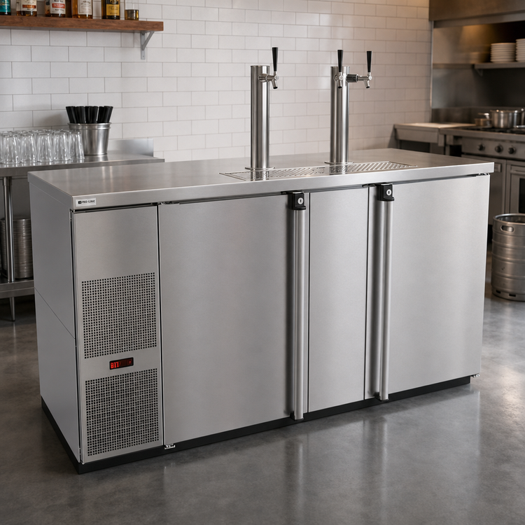 Product image #2 for Pro-Line E-Series Two-Section Stainless Steel Direct Draw Draft Beer Cooler with 2 Towers and 3 Faucets, 69-1/2-Inch Wide, 28 Cu. Ft.