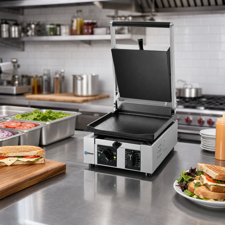 Product image #2 for Univex Single Countertop Electric Panini Press with Smooth Cast Iron Plates and Timer
