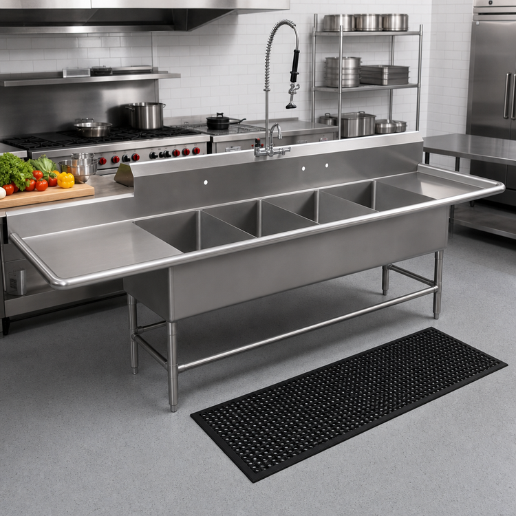 Product image #2 for John Boos Pro-Bowl 4-Compartment Stainless Steel Sink with Left and Right 30-Inch Drainboards, 14 Gauge