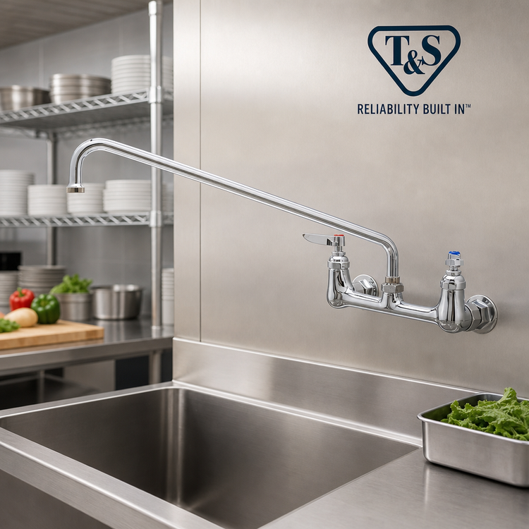 Product image #2 for T&S Brass Wall-Mounted Sink Mixing Faucet with 14-Inch Swing Nozzle and 8-Inch Centers