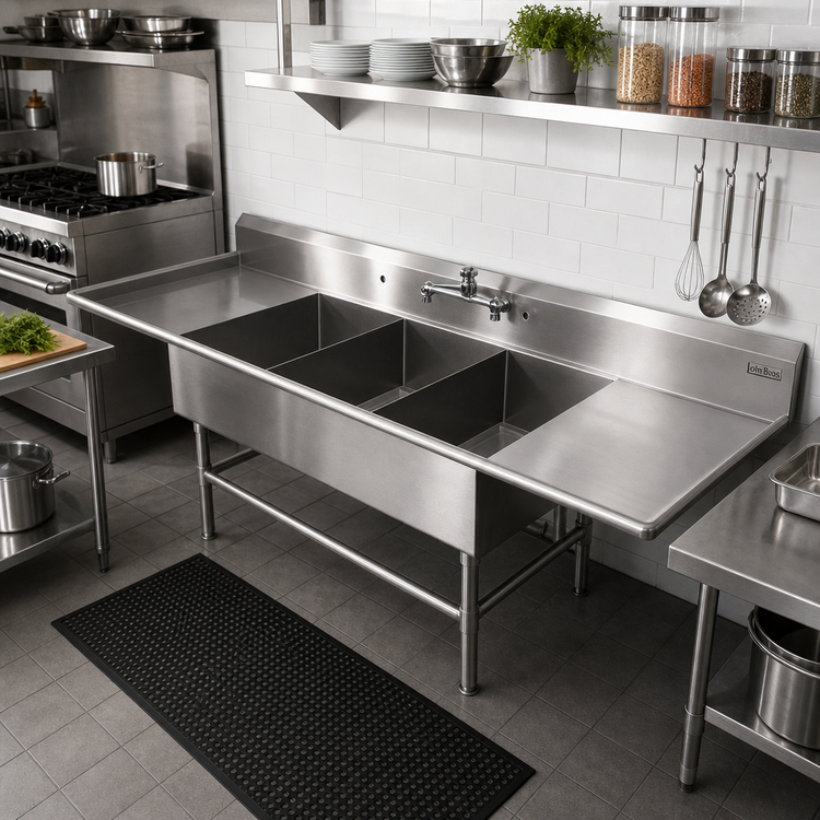 Product image #2 for John Boos Pro-Bowl 3-Compartment Stainless Steel Sink with 36" Left and Right Drainboards, 30" x 24" x 12" Bowls