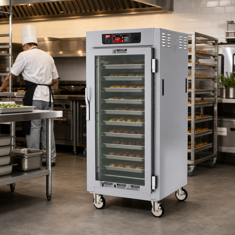 Product image #2 for Metro C5 8 Series Mobile 3/4 Height Controlled Temperature Heated Holding Cabinet with Double-Pane Glass Doors and 14-Pan Lip Load Capacity
