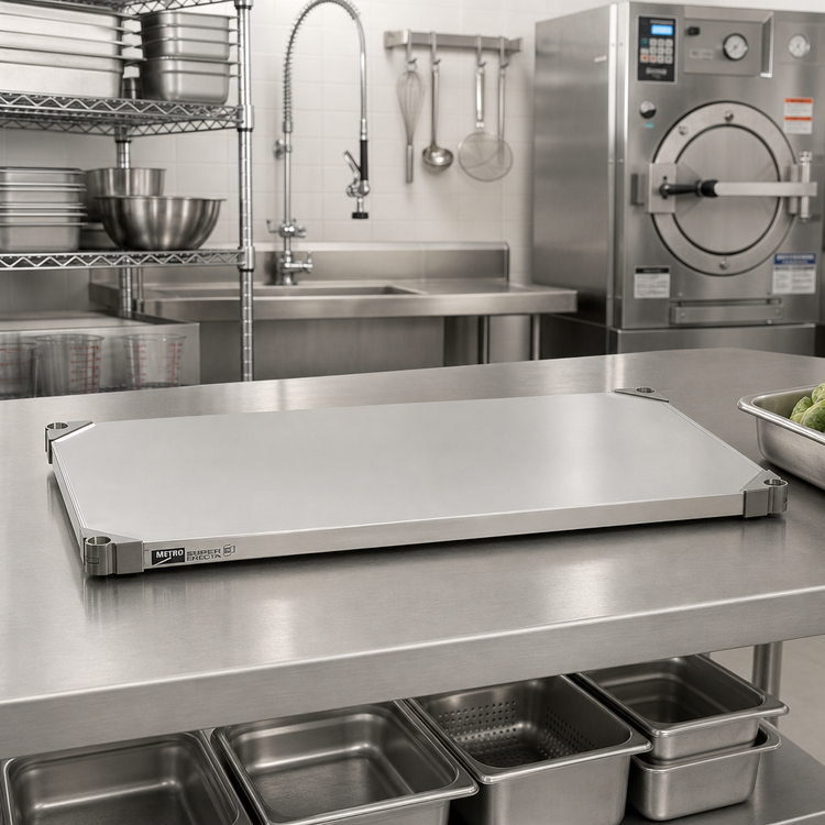 Product image #2 for Metro Super Erecta 24"W x 21"D Solid Type 304 Stainless Steel Shelf, Autoclavable/Cart-Washable
