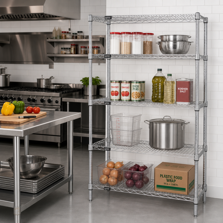 Product image #2 for Quantum 72 Inch Wide Chrome-Plated Wire Shelving Starter Kit with 4 Shelves, 54 Inch High