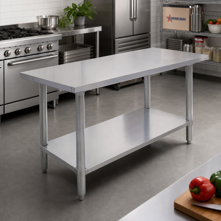 Product image #2 for Omcan Standard Series 60-Inch x 24-Inch Flat-Top Stainless Steel Work Table with Undershelf