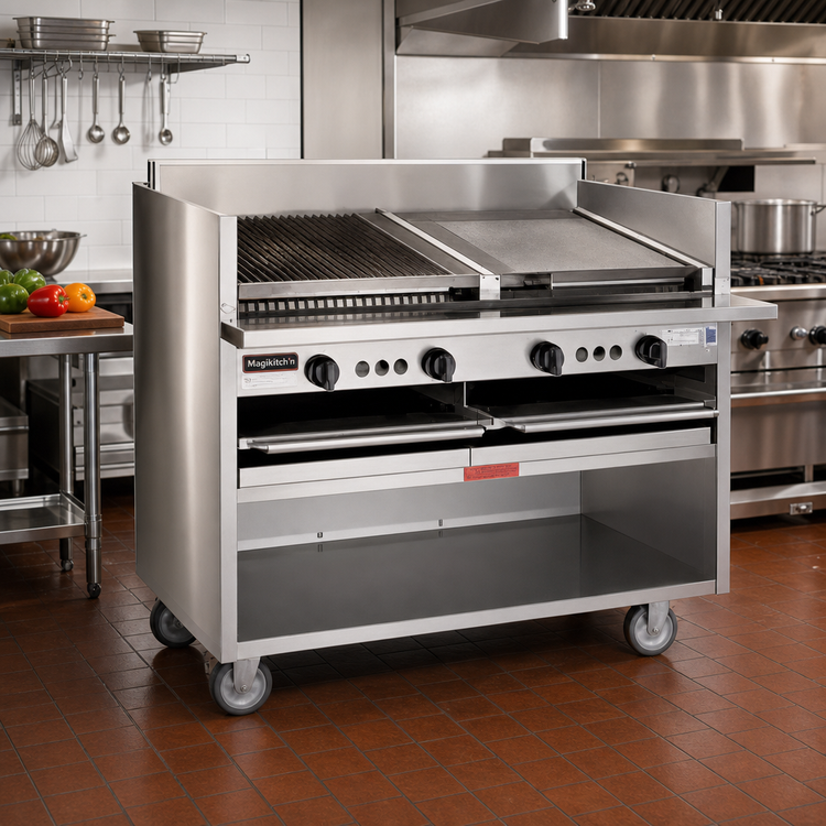 Product image #2 for Magikitch'n FM-SMB-636 36-Inch Floor Model Gas Coal Charbroiler with Open Cabinet Base