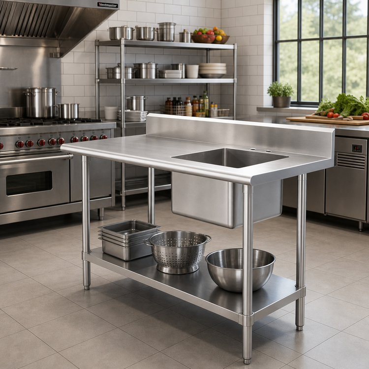 Product image #2 for Sapphire Manufacturing 72-Inch Stainless Steel Work Table With Right-Side Prep Sink and Adjustable Undershelf