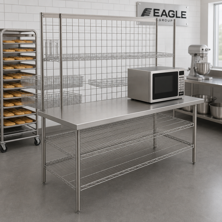Product image #2 for Eagle Group Biscuit Workstation with Stainless Steel Top, Wire Overshelves and Undershelves
