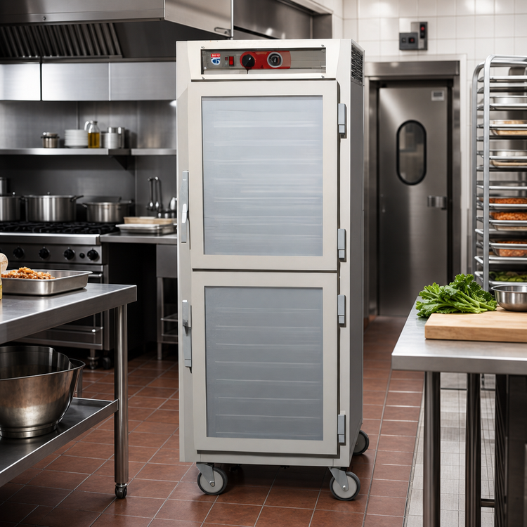 Product image #2 for Metro C5 6 Series Mobile Full-Height Pass-Thru Heated Holding Cabinet with Dutch Tempered Glass and Dutch Solid Doors, 34 Full-Size Pan Capacity, 120V