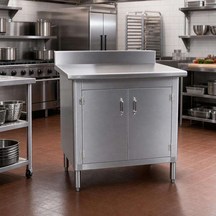 Product image #2 for Eagle Group 36-Inch-Wide x 30-Inch-Deep Enclosed Work Table with Cabinet Kit, Hinged Doors, 4-1/2-Inch Backsplash