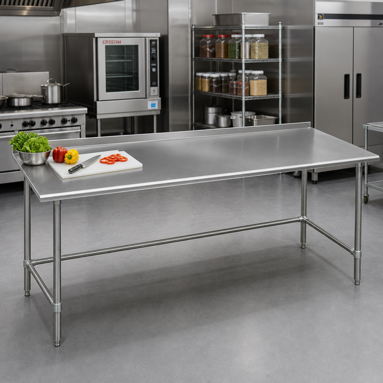 Product image #2 for Eagle Group Budget Series 108 Inch x 36 Inch 430 Stainless Steel Work Table with 1-1/2 Inch Rear Up-Turn