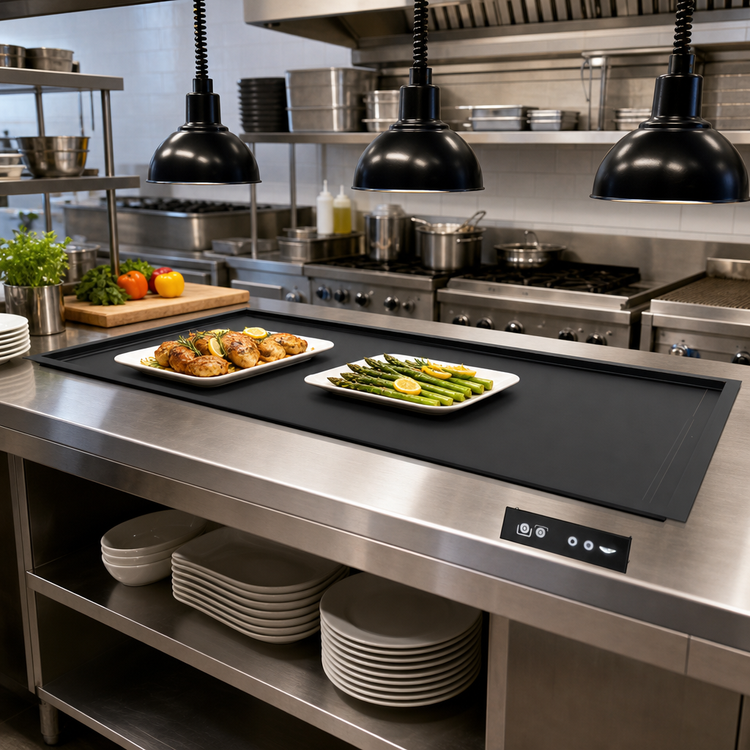 Product image #2 for Vollrath Recessed Drop-In Heated Warming Shelf, 68 Inch, Dual-Zone, Black Aluminum Hardcoat, 120V