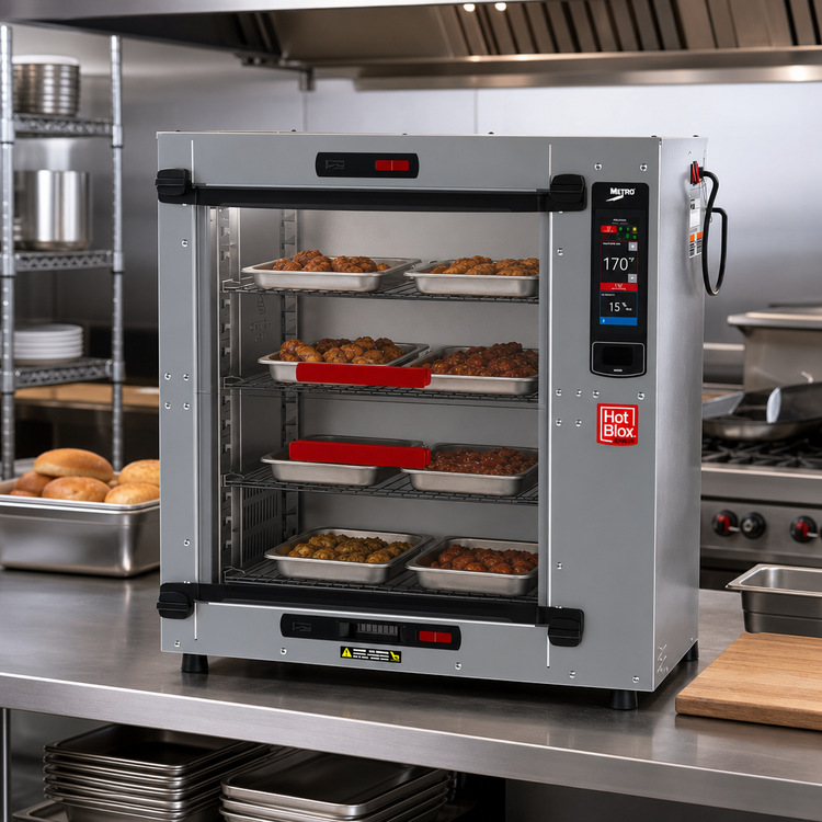 Product image #3 for Metro HotBlox Xpress S8 Countertop Quick-Pick Reach-In Hot Food Holding Cabinet, Touchscreen, 4 Shelves, Clear Flip Doors, 120V