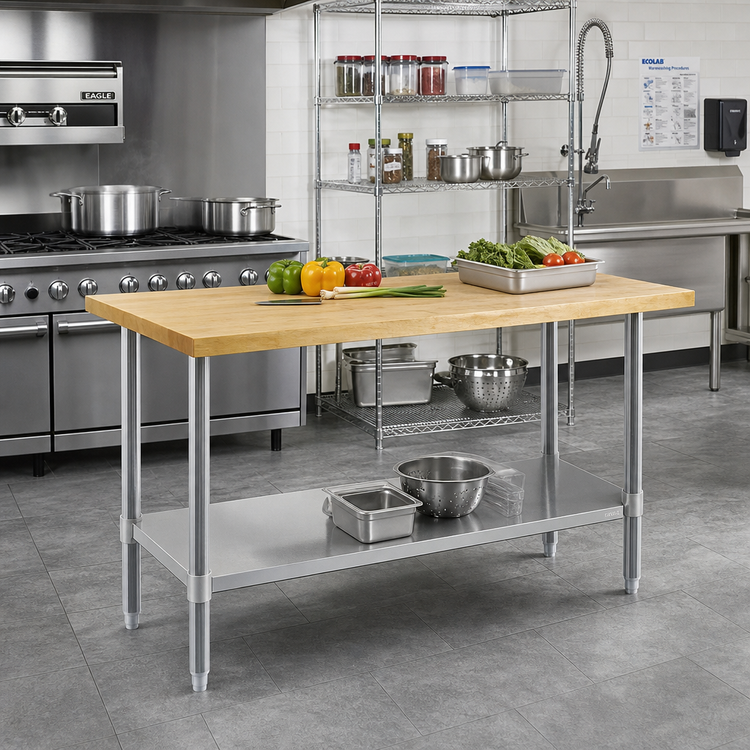 Product image #2 for Eagle Group 60-Inch x 30-Inch Hardwood Top Work Table with Open Galvanized Base and Undershelf