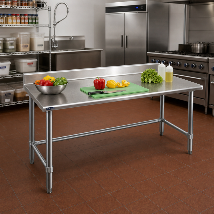 Product image #2 for Eagle Spec-Master 60-Inch x 36-Inch Stainless Steel Work Table with 4-1/2-Inch Backsplash and Open Tubular Base