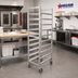 Thumbnail image #2 for Omcan USA Full Size Mobile Stainless Steel End-Load Open-Sided Pan Rack for 18 x 26 Pans, 10 Capacity