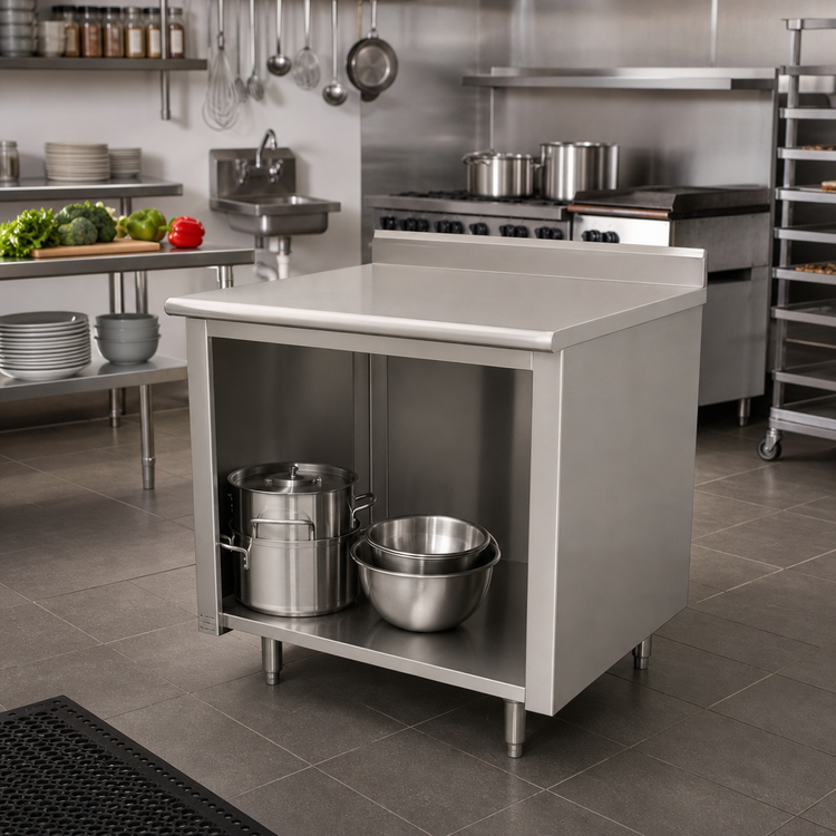 Product image #2 for Advance Tabco Special Value Series 60 x 30 Inch Economy Open Base Work Table with 5-Inch Backsplash