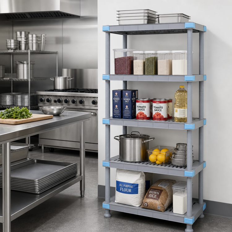 Product image #2 for Millenia 5-Shelf Polymer Stationary Starter Shelving Unit, 30 x 18 x 62 Inches, Gray