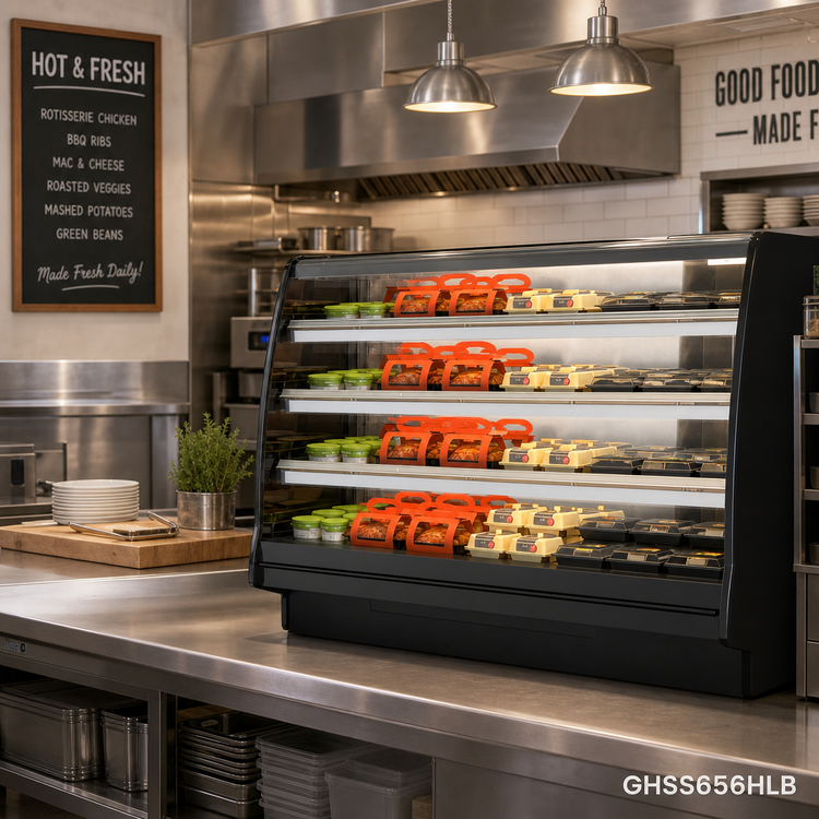 Product image #2 for Fusion® Heated Self-Service Hot Food Display Case with Heated Deck and 3 Solid Heated Shelves