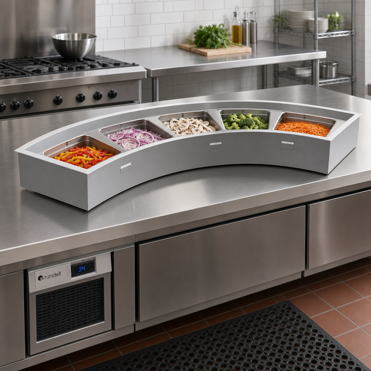 Product image #2 for Randell 61-7/8 Inch Drop-In Curved Refrigerated Cold Well, 5-Pan, Self-Contained