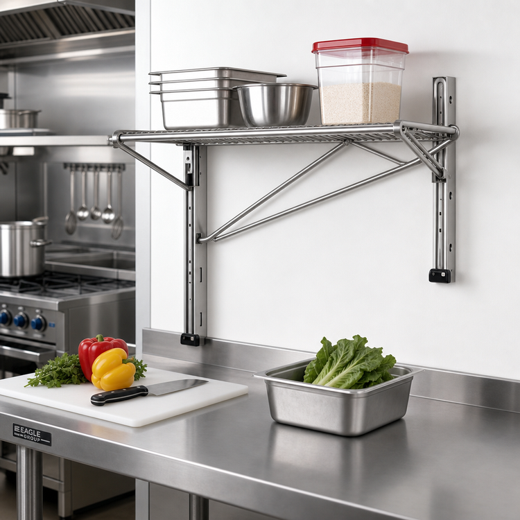 Product image #2 for Eagle Group Adjustable Post Wire Wall Mount Prepackaged End Unit, 18-Inch Deep, Stainless Steel