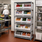 Thumbnail image #2 for Quantum QSBU-270CL Heavy-Duty Wire Shelving Unit, 6 Shelves with 10 Clear Bins, 18 x 36 x 75 Inches