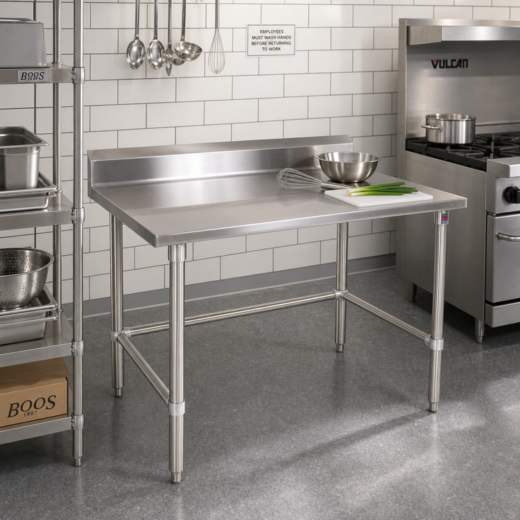 Product image #2 for John Boos Stallion Safety Edge 60 x 30-Inch 14-Gauge 300-Series Stainless Steel Work Table with 5-Inch Backsplash