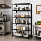 Thumbnail image #2 for Quantum WR86-3060BK-5 Stationary Wire Shelving Starter Kit, 60"W x 30"D x 86"H, 5 Shelves, Black Epoxy Finish