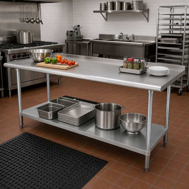 Product image #2 for Advance Tabco FAG-3610 120" x 36" Stainless Steel Work Table with 1-1/2" Rear Up-Turn and Adjustable Galvanized Undershelf