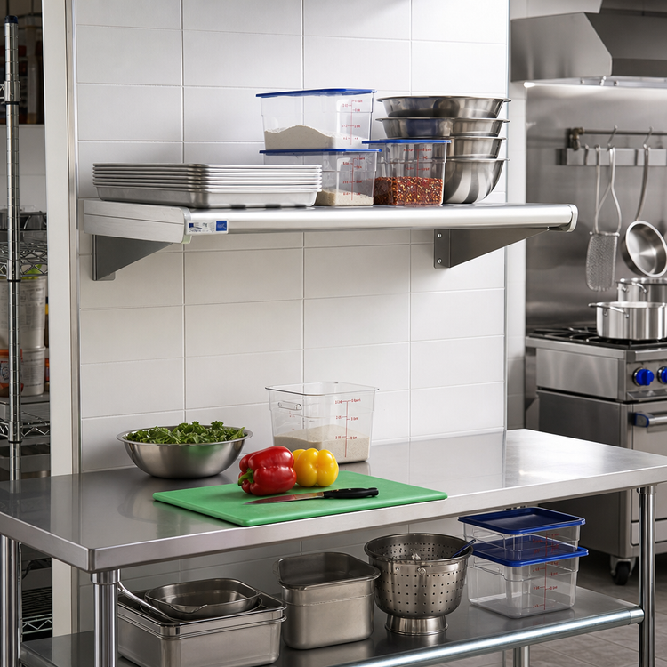 Product image #2 for New Age T-Bar Series Cantilever Wall-Mounted Shelf, 60"W x 24"D, Aluminum, 900 lb Capacity