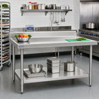 Thumbnail image #2 for Eagle Group Spec-Master T30144EM-BS Stainless Steel Marine Work Table, 144"W x 30"D, 4-1/2"H Backsplash, Adjustable Galvanized Undershelf