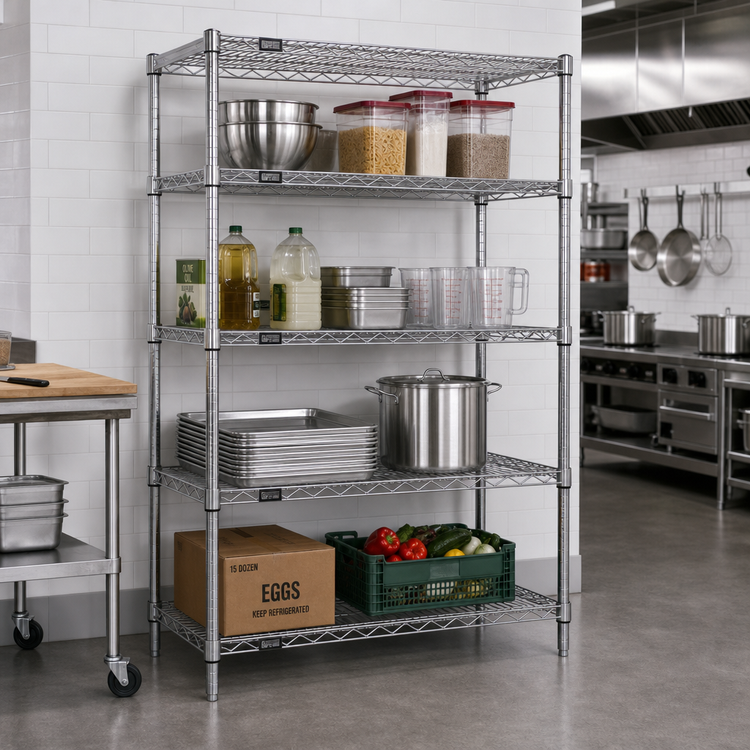 Product image #2 for Quantum 60"W x 36"D x 86"H Chrome Plated Stationary Wire Shelving Starter Kit