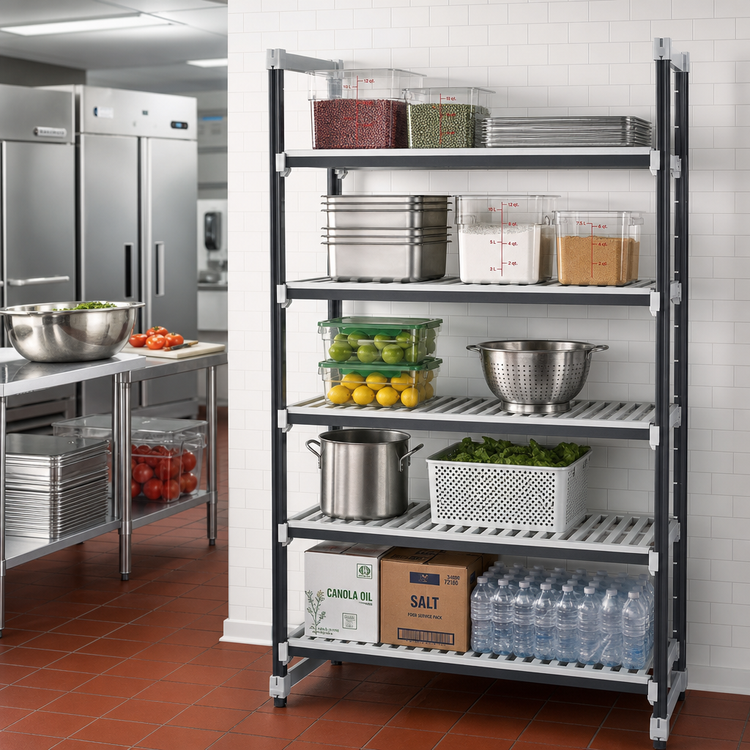 Product image #2 for Cambro Camshelving Elements XTRA 5-Tier Vented Stationary Starter Unit, 21-Inch Deep x 54-Inch Long x 64-Inch High, Speckled Gray