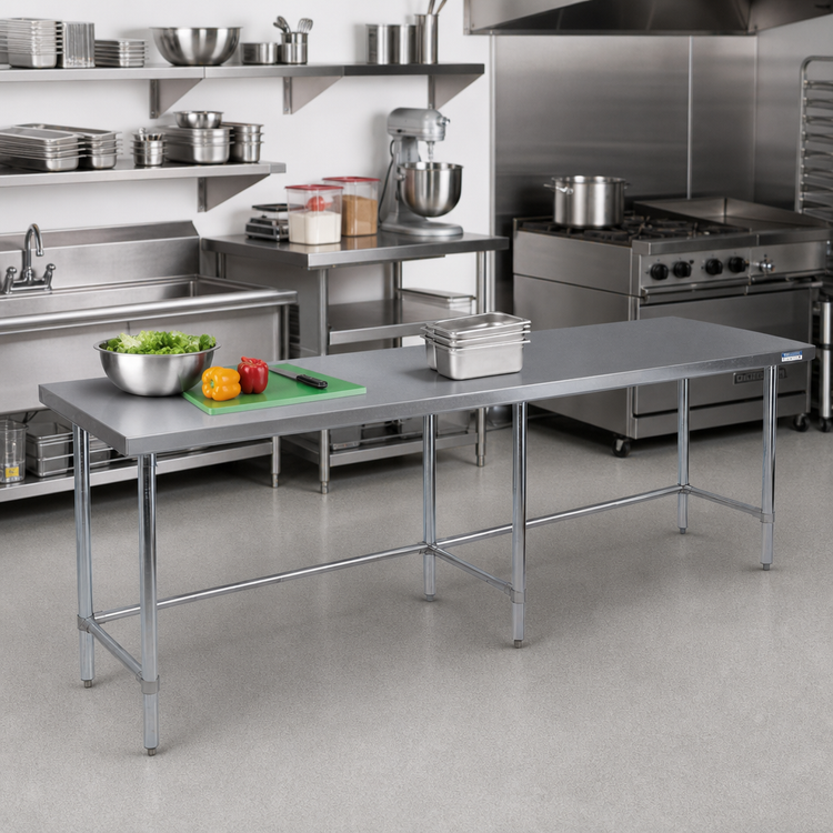 Product image #2 for BK Resources 84-Inch x 24-Inch Open Base Riser Top Stainless Steel Work Table