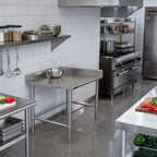 Thumbnail image #2 for Eagle Group Deluxe T3030STEB-BS 30 x 30 Inch 16-Gauge 300 Series Stainless Steel Corner Work Table with 4-1/2 Inch Backsplash