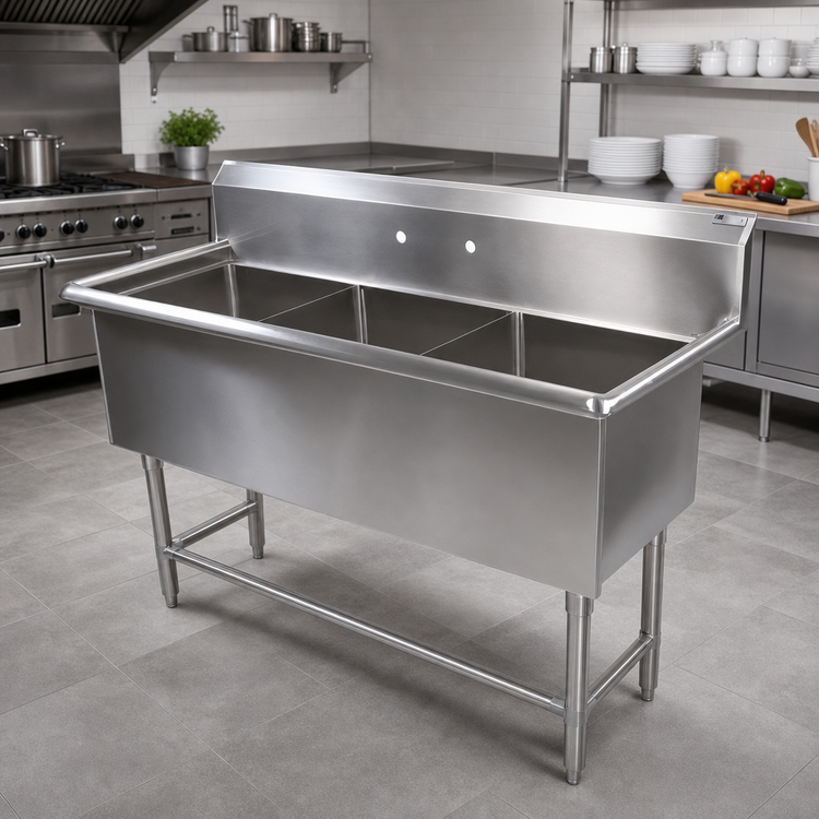 Product image #2 for John Boos Pro-Bowl 3-Compartment Stainless Steel Sink with 24 x 24 x 14 Inch Bowls