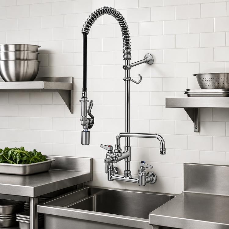 Product image #2 for T&S Brass EasyInstall Wall-Mount Pre-Rinse Unit with Add-On Faucet and 12-Inch Swing Nozzle