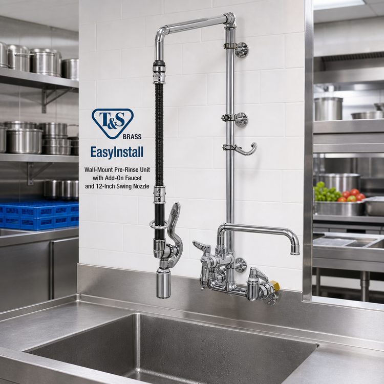 Product image #2 for T&S Brass EasyInstall Wall-Mount Pre-Rinse Unit with Add-On Faucet and 12-Inch Swing Nozzle