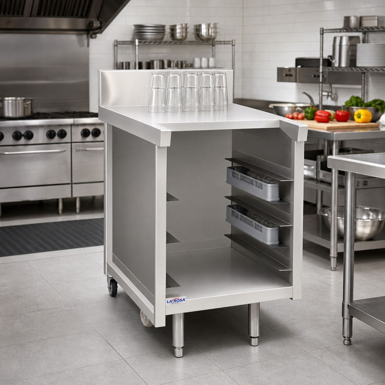 Product image #2 for La Rosa 24-Inch Stainless Steel Utility Stand Bus Cart with Cup/Glass Rack Unit