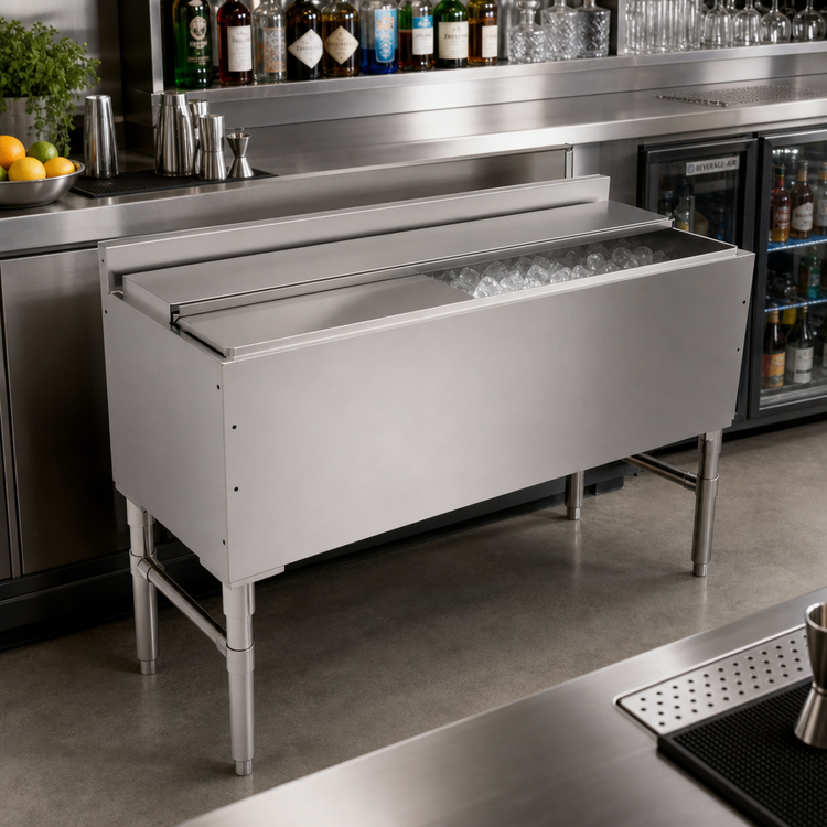 Product image #2 for John Boos Slim-Line 48-Inch Stainless Steel Underbar Ice Bin/Cocktail Unit with Sliding Lid