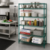 Thumbnail image #2 for Quantum 48 x 14 x 63 Inch Stationary Wire Shelving Starter Kit, 5-Shelf, Green Epoxy Antimicrobial Finish