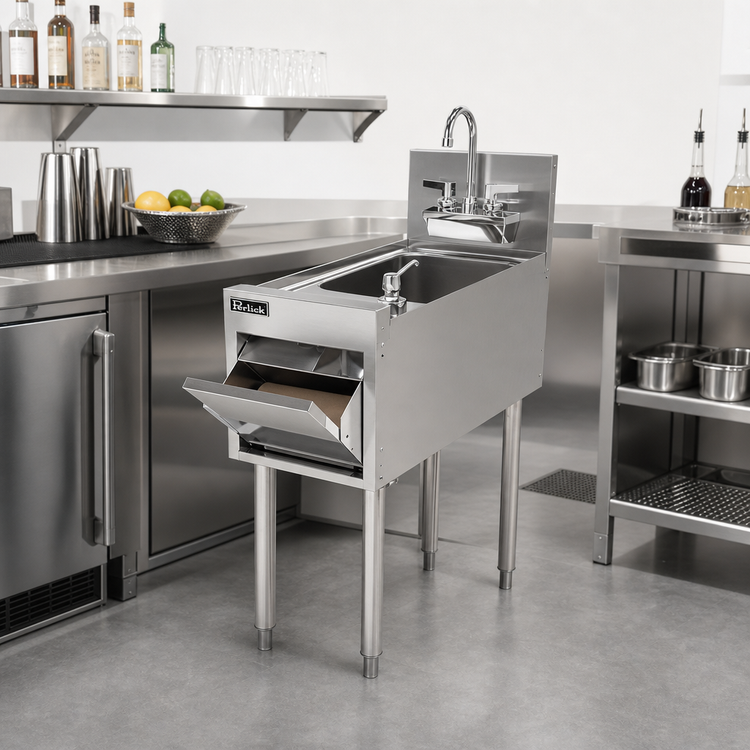Product image #3 for Perlick Top Shelf 12-Inch Full-Depth Freestanding Underbar Hand Sink with Integrated Soap and Paper Towel Dispensers
