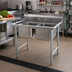 Thumbnail image #2 for Eagle Group 414 Series 57-1/2 Inch Two-Compartment Stainless Steel Sink with 9-1/2 Inch Backsplash and Galvanized Legs