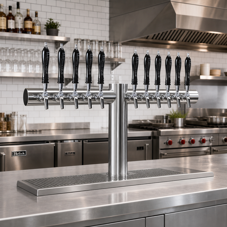 Product image #2 for Perlick Avenue 12-Faucet Glycol-Cooled Countertop T-Pipe Draft Beer Tower, Stainless Steel