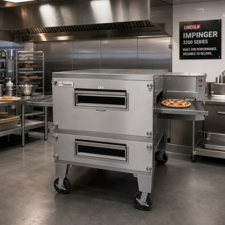 Product image #2 for Lincoln Impinger 3200 Series 3240-2R Double-Deck Electric Conveyor Oven Package, 40-Inch Baking Chamber, FastBake Technology