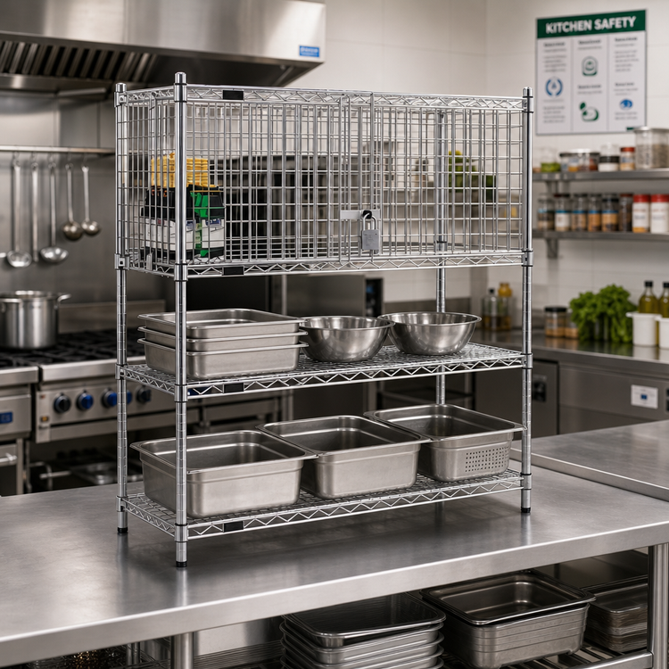 Product image #2 for Chrome Wire Shelving Security Enclosure Kit, 30 x 21 Inches, Hinged Doors