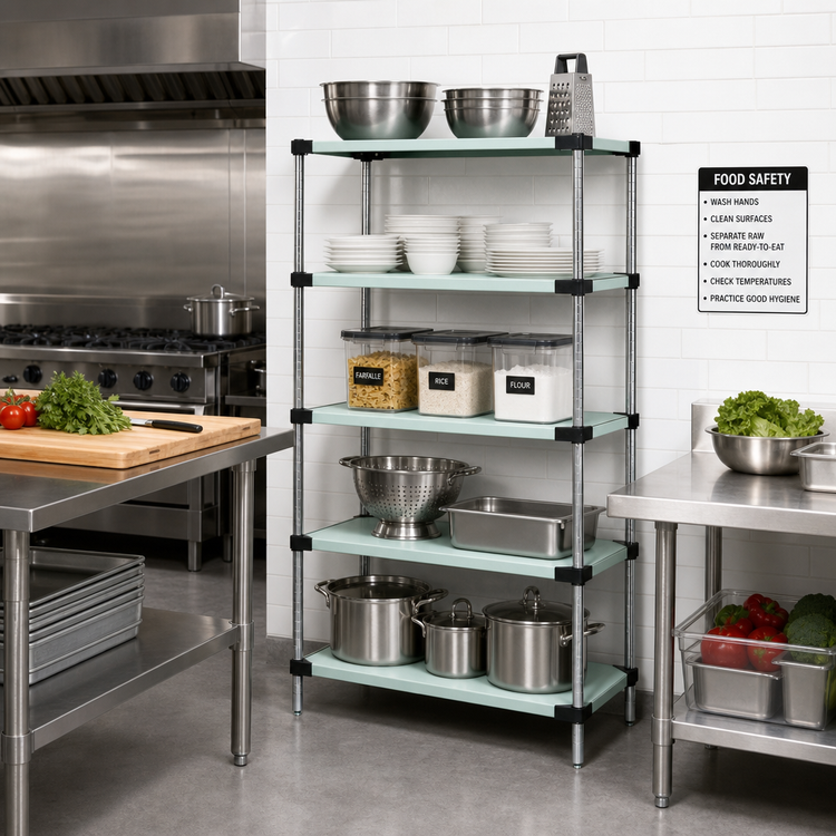 Product image #2 for Quantum 24 Inch W x 18 Inch D x 74 Inch H Solid Stainless Steel Shelving Starter Kit with 5 Shelves